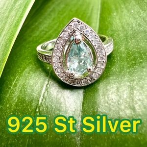 NWT 1.33 ICE BLUE REAL MOISSANITE & NATURAL DIAMONDS 925 SILVER ENGAGEMENT RING